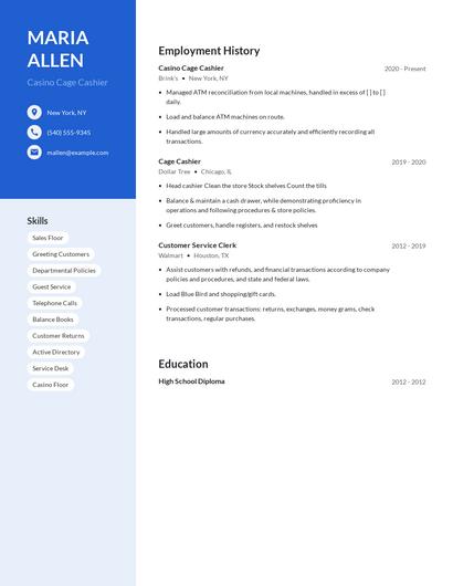 Casino Cage Cashier Resume