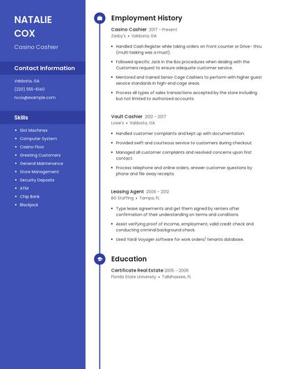 Casino Cashier Resume
