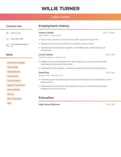 Casino Cashier Resume