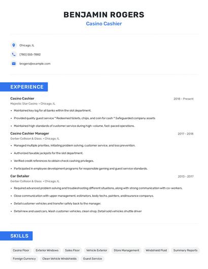 Casino Cashier Resume