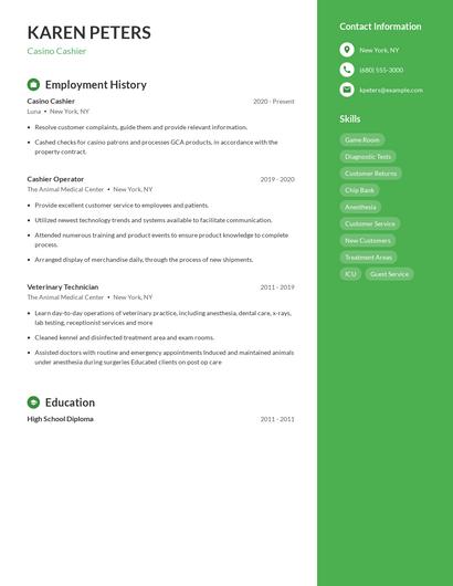 Casino Cashier Resume