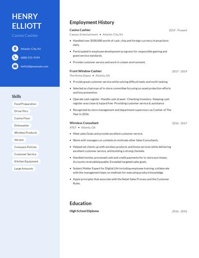 Casino Cashier Resume