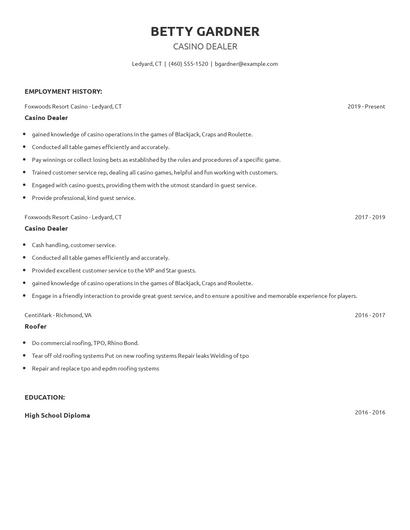 Casino Dealer Resume