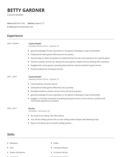 Casino Dealer Resume