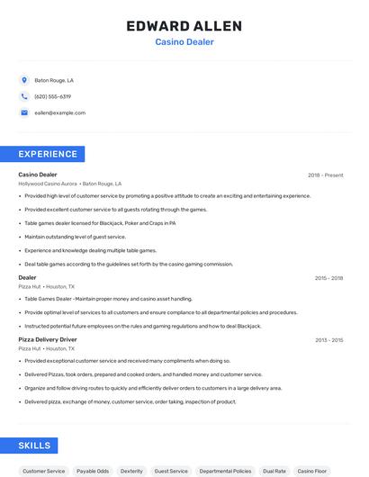 Casino Dealer Resume