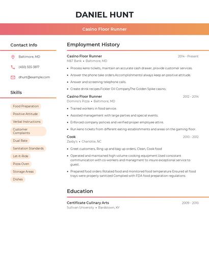 Casino Floor Runner Resume