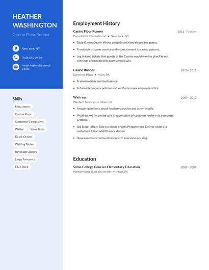 Casino Floor Runner Resume