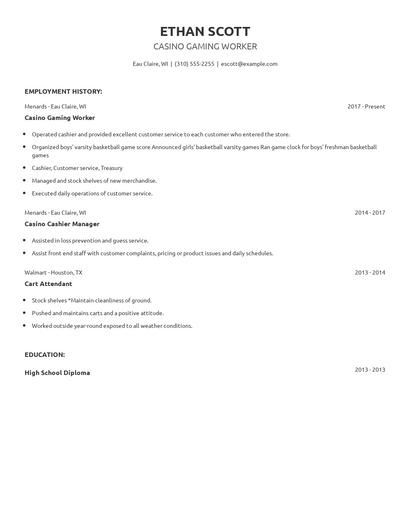 Casino Gaming Worker Resume