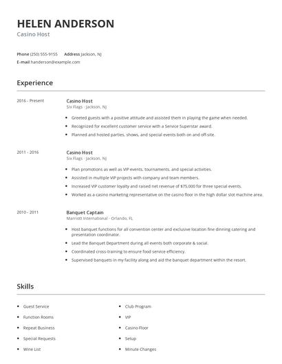 Casino Host Resume