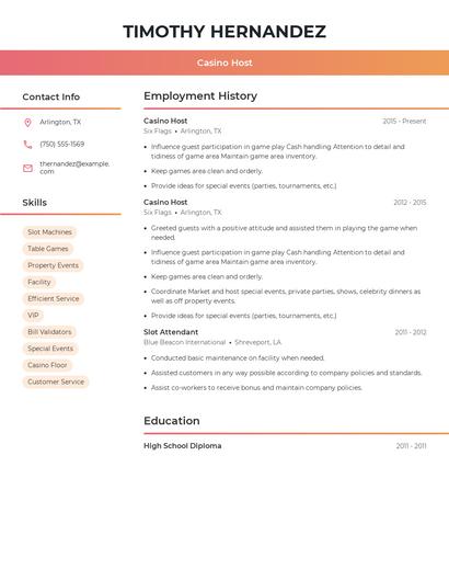 Casino Host Resume