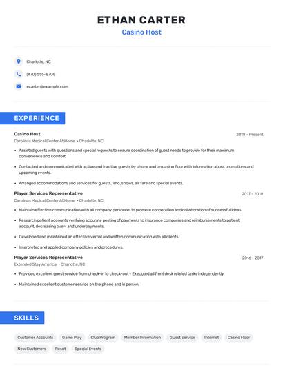 Casino Host Resume