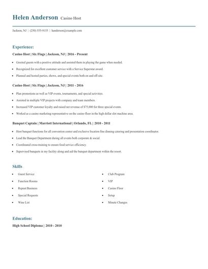 Casino Host Resume