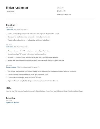 Casino Host Resume