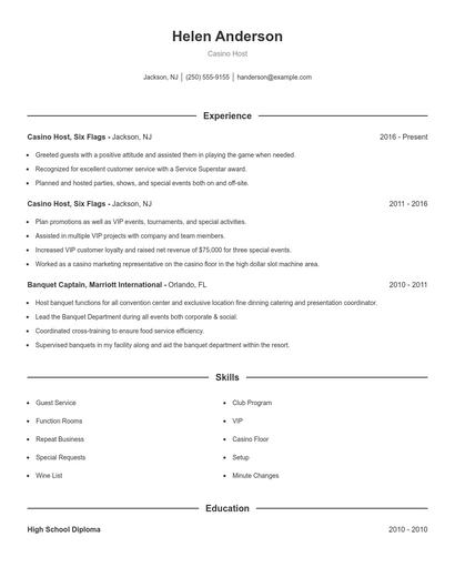 Casino Host Resume