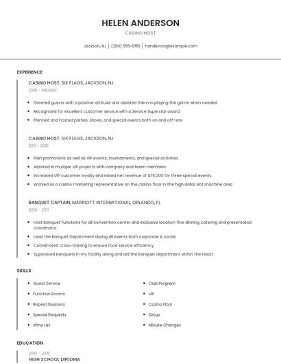 Casino Host Resume