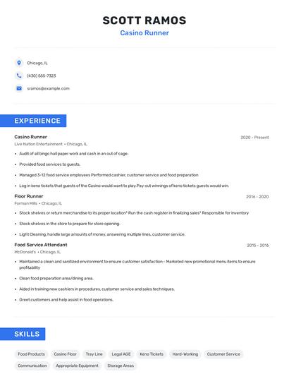 Casino Runner Resume