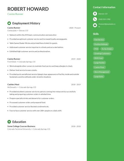 Casino Runner Resume