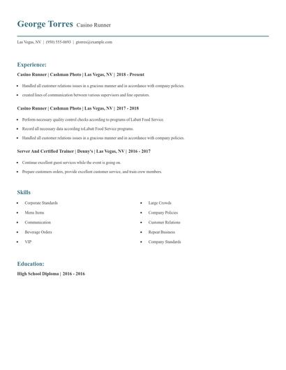 Casino Runner Resume
