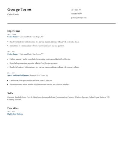 Casino Runner Resume