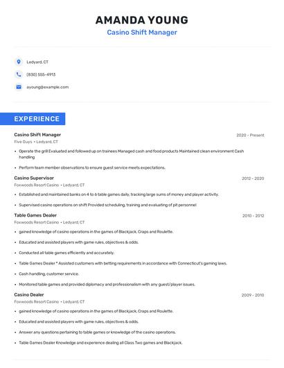 Casino Shift Manager Resume
