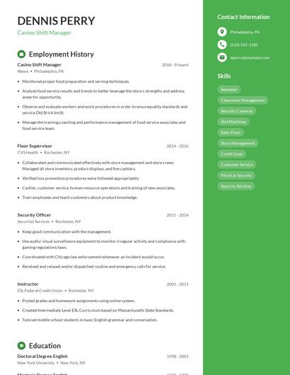 Casino Shift Manager Resume