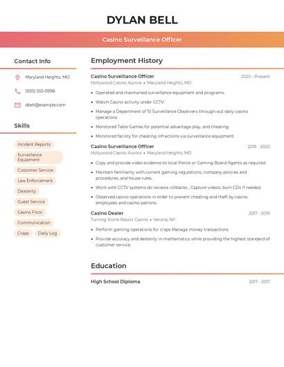Casino Surveillance Officer Resume