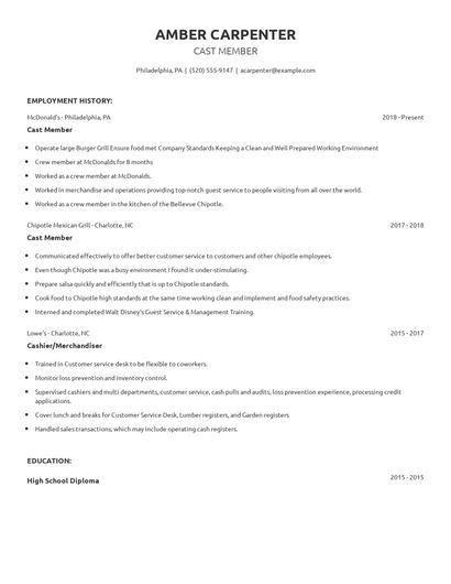 Cast Member Resume