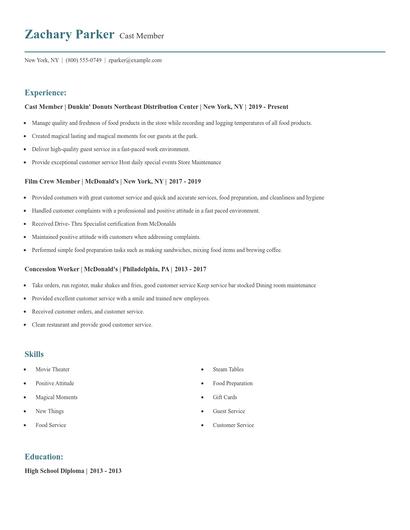 Cast Member Resume