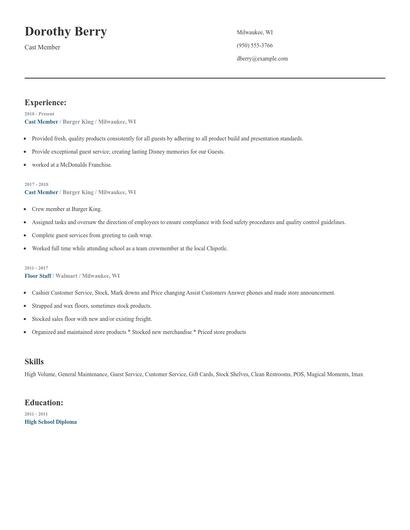Cast Member Resume