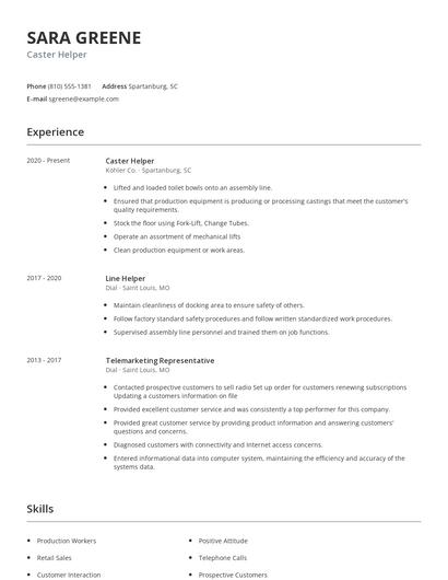 Caster Helper Resume