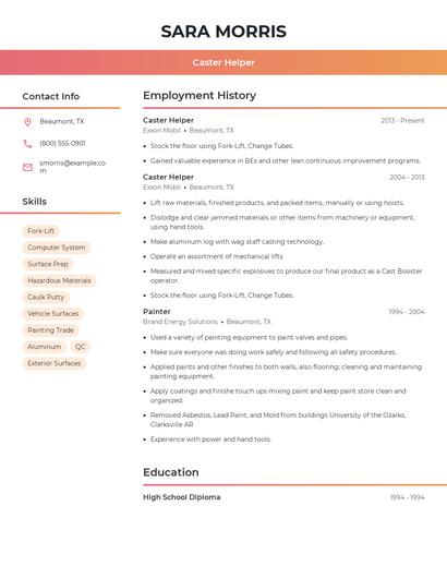 Caster Helper Resume