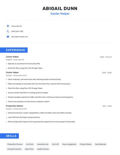 Caster Helper Resume