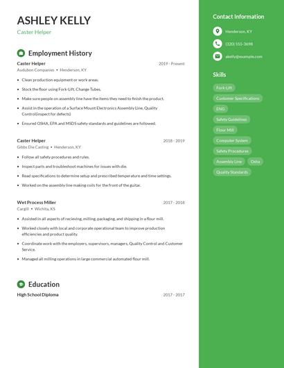 Caster Helper Resume