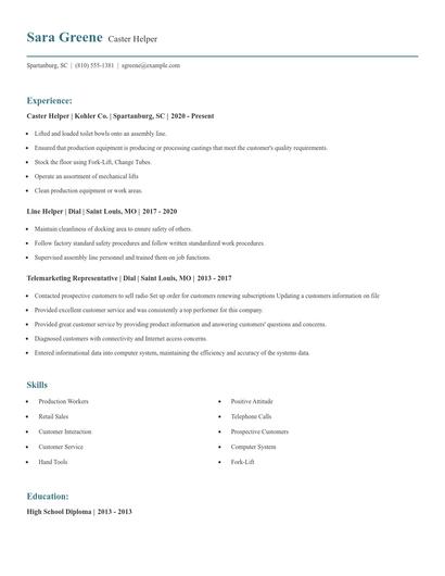 Caster Helper Resume