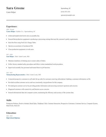 Caster Helper Resume