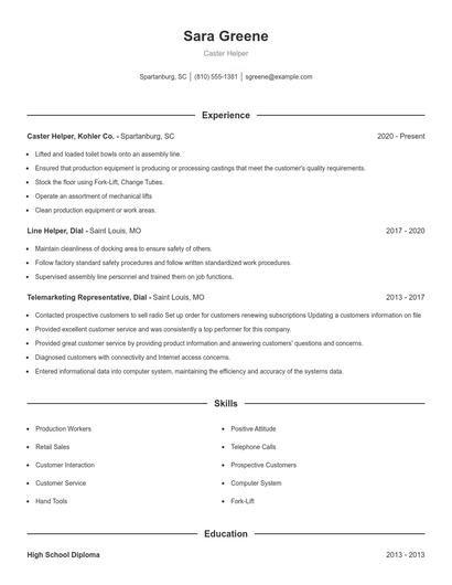 Caster Helper Resume