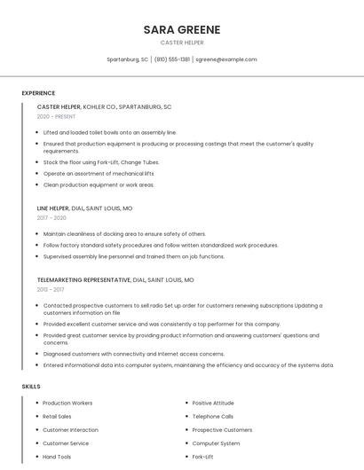 Caster Helper Resume