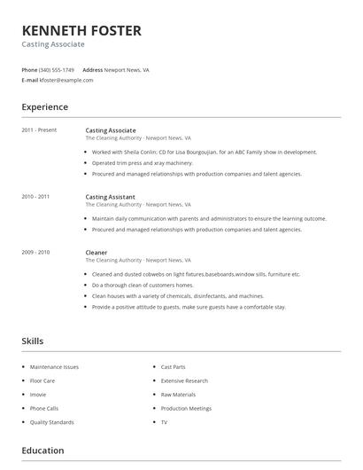 Casting Associate Resume