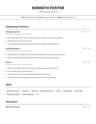 Casting Associate Resume