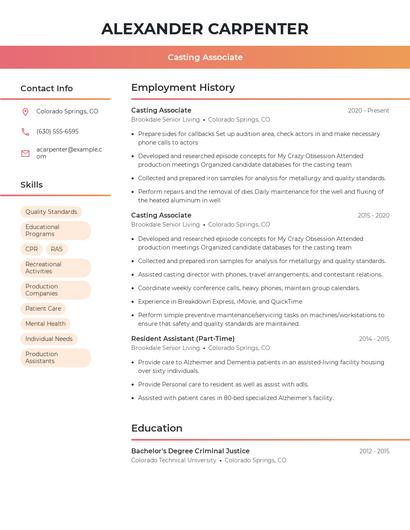 Casting Associate Resume