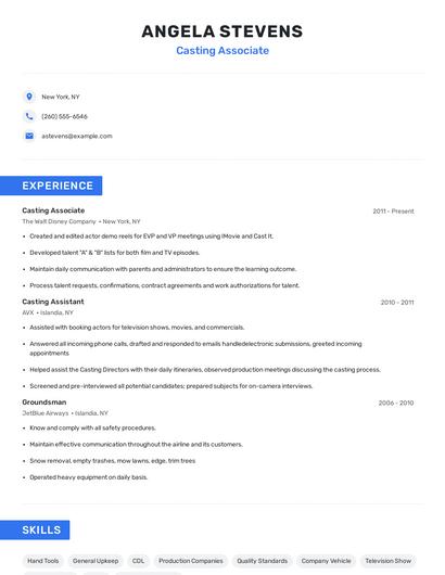 Casting Associate Resume