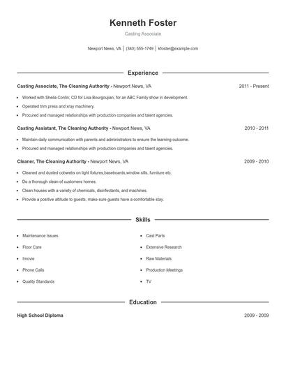 Casting Associate Resume