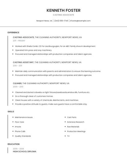 Casting Associate Resume