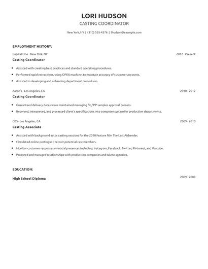 Casting Coordinator Resume