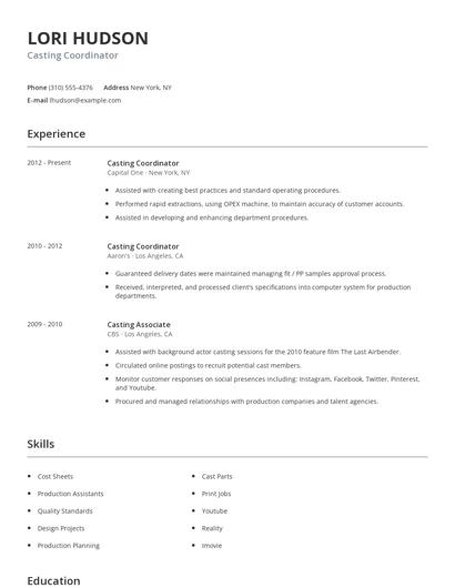 Casting Coordinator Resume