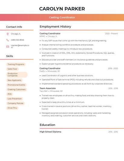 Casting Coordinator Resume