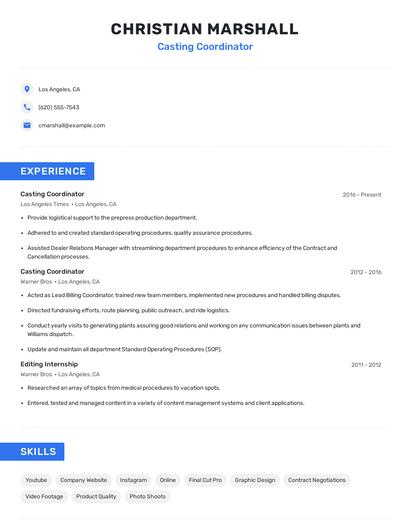 Casting Coordinator Resume