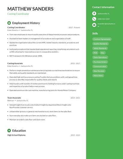 Casting Coordinator Resume