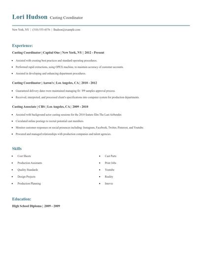 Casting Coordinator Resume