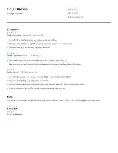 Casting Coordinator Resume